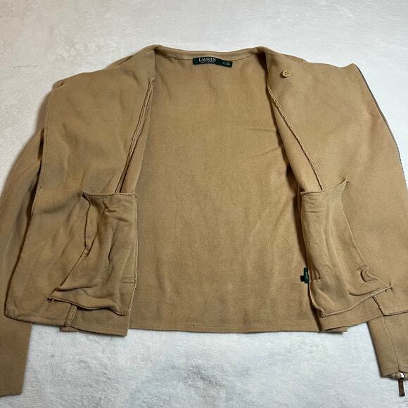 Lauren Ralph Lauren Asymmetrical Zip Up Knit Jacket Size Medium Neutral Classic - Picture 6 of 10